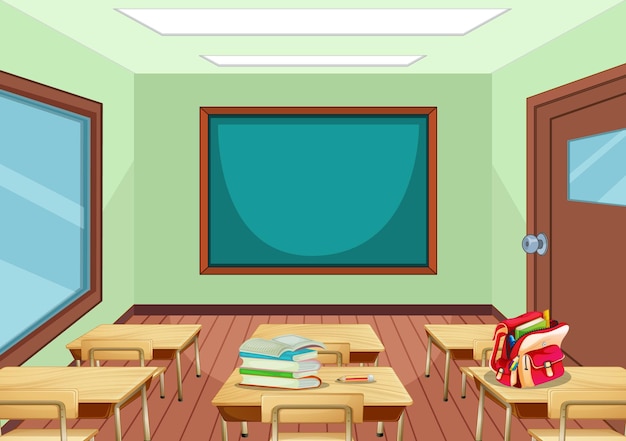 Vector empty classroom interior with chalkboard