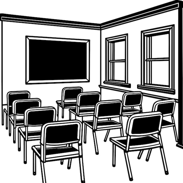 Vector a empty classroom with easel chalkboard hang on the wall