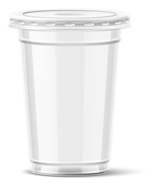 ふた付きの空の透明なプラスチックカップ白い背景で隔離の使い捨て容器の現実的なモックアップ