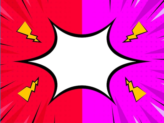 Empty comic frame with lightning bolts on red and magenta dotted background