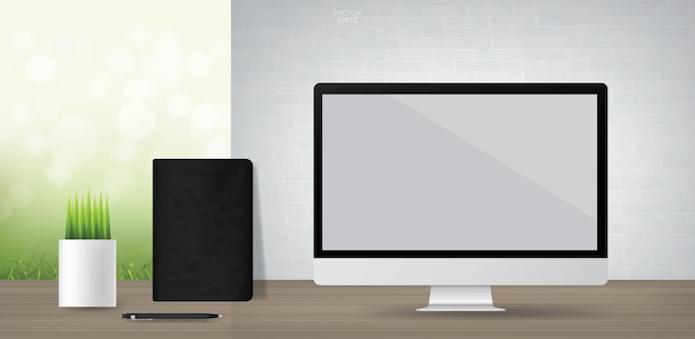 Empty computer display background. Business background for web design or template design. Vector illustration.