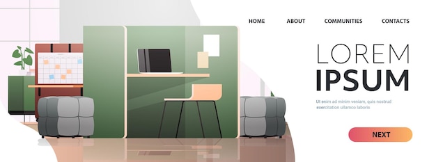 Вектор Пустой коворкинг центр современный интерьер офисной комнаты открытое пространство с мебелью горизонтальная копия пространства иллюстрация