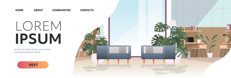 Vector empty coworking center modern office room interior open space with furniture horizontal copy space illustration