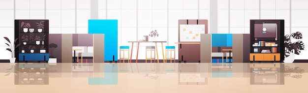 empty coworking center modern office room interior open space with furniture horizontal illustration