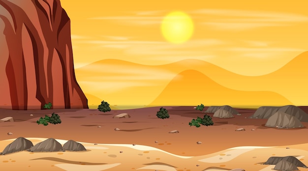 Empty desert forest landscape at sunset time scene