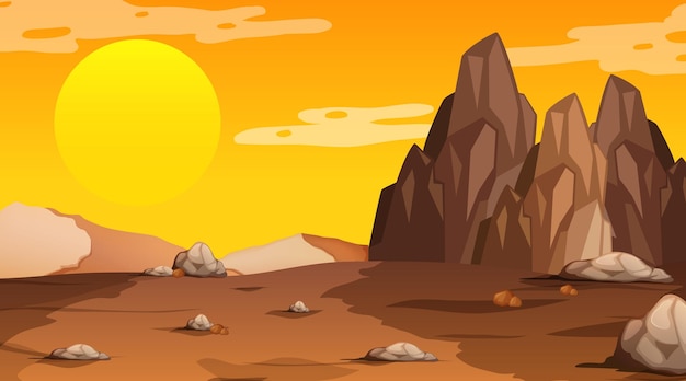 Empty desert forest landscape at sunset time scene