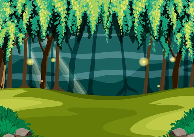 Vector empty fairytale forest at night