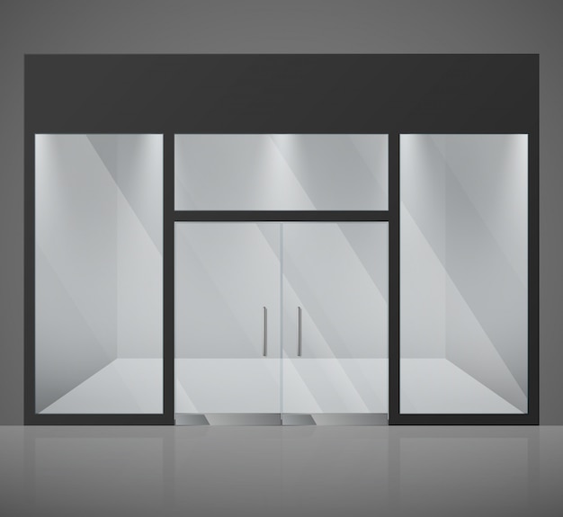 Vector empty fashion store, shop with big glass window and entrance vector illustration