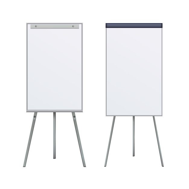 Empty Flip chart blank on tripod over white background Office Whiteboard For Business Training in office