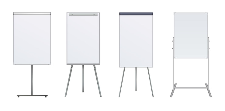 Vector empty flip chart blank on tripod over white background office whiteboard for business training in office