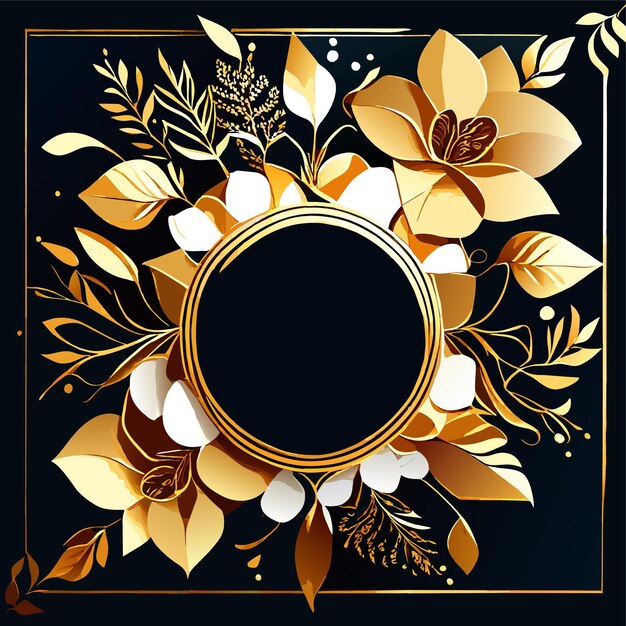 Vector empty floral golden boho frame design