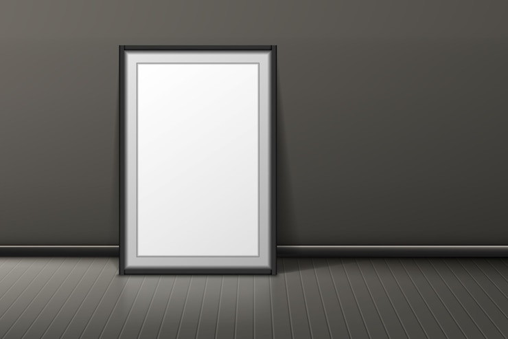 Vector empty frame on living rooms black and white interior with wall