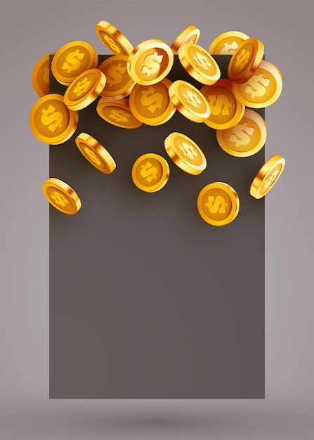 Vector empty frame with flying golden coins