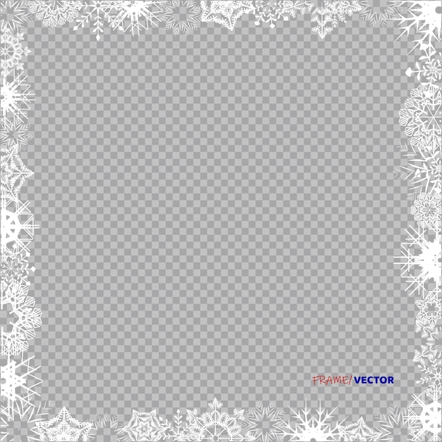 Vector empty frame with white snowflakes on a whole leaf vector winter holiday ice ornament border for design