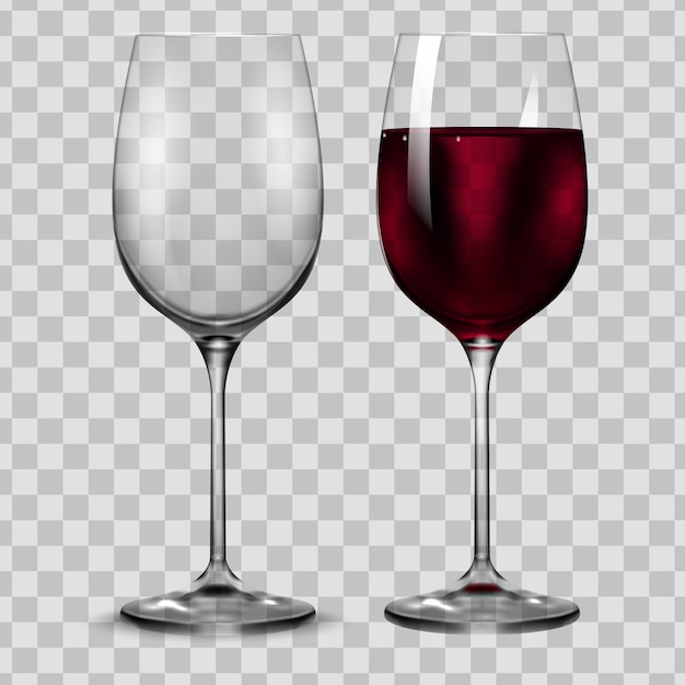 Vector empty and full transparency red wine glass.