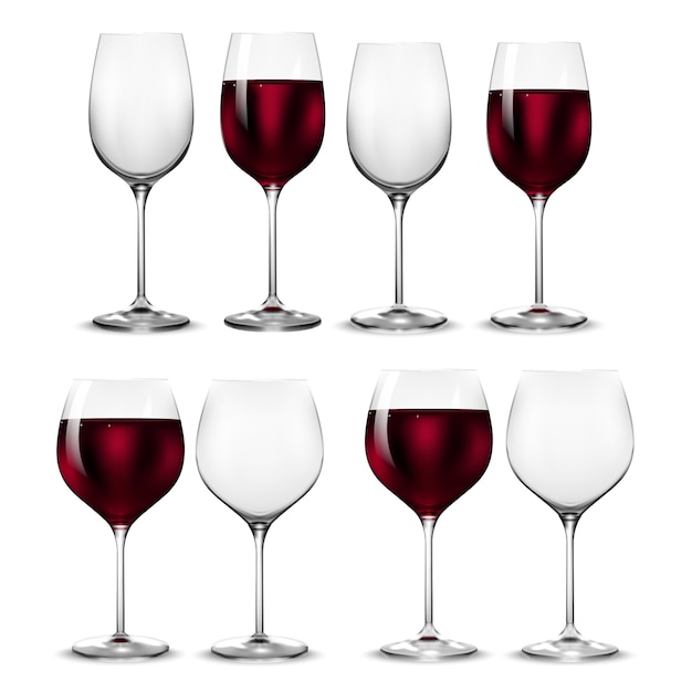 Vector empty and full transparency wine glass. .