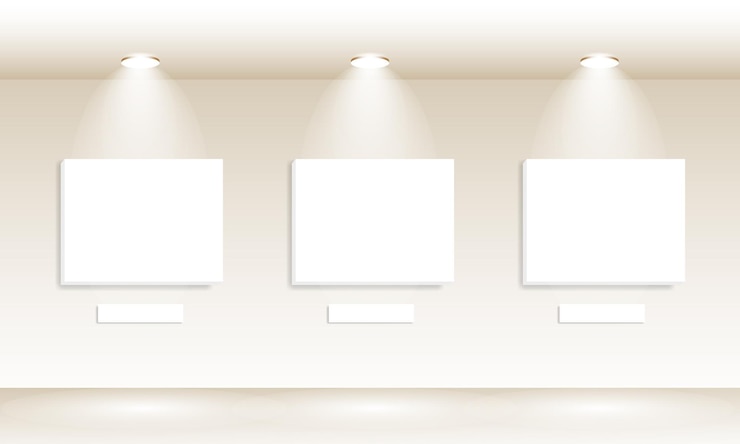 Vector empty gallery interior in warm light background by vector design
