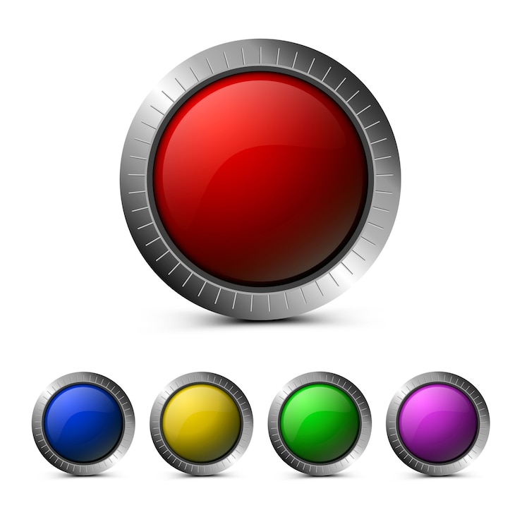Vector empty glass buttons in red, green, blue, yellow and purple 