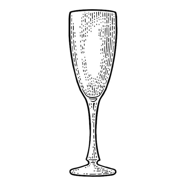 Vettore bicchiere vuoto di champagne incisione vettoriale vintage nero