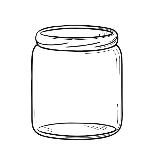 Empty glass jar Doodle sketch style Line drawing simple jar Isolated vector illustration