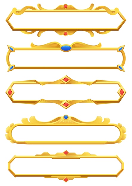 Empty gold ui frames with gems Set of game frames in medieval and modern style