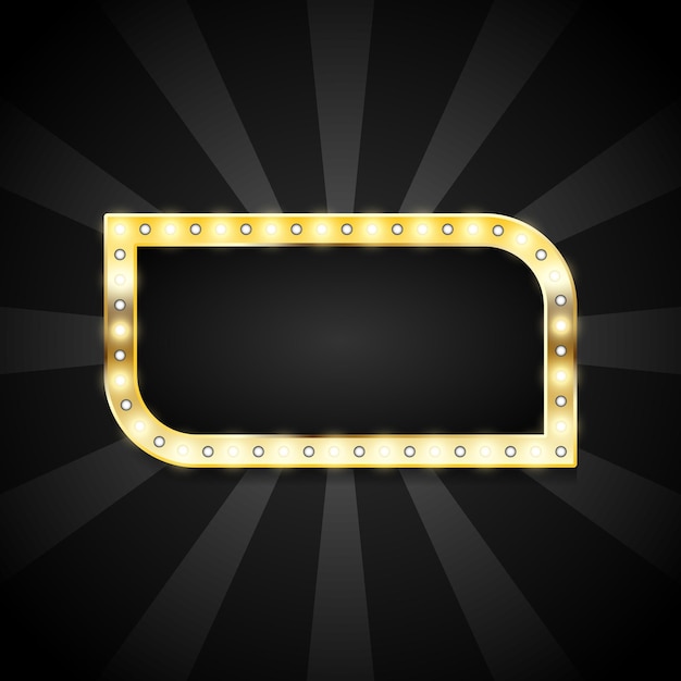 Empty golden banner with lamp and black background
