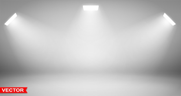 Vector empty gray studio background with spotlights