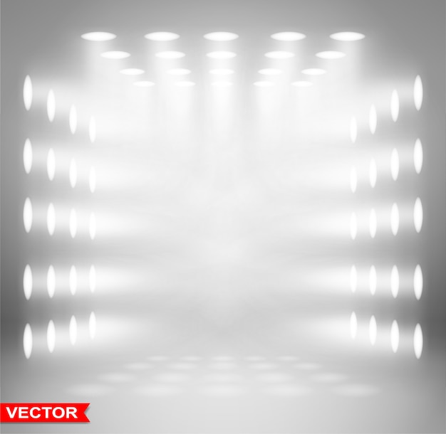 Vector empty gray studio background with spotlights