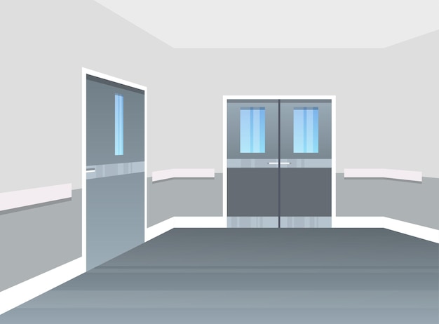 Vector empty hospital corridor area no people and modern hospital interior flat design illustration