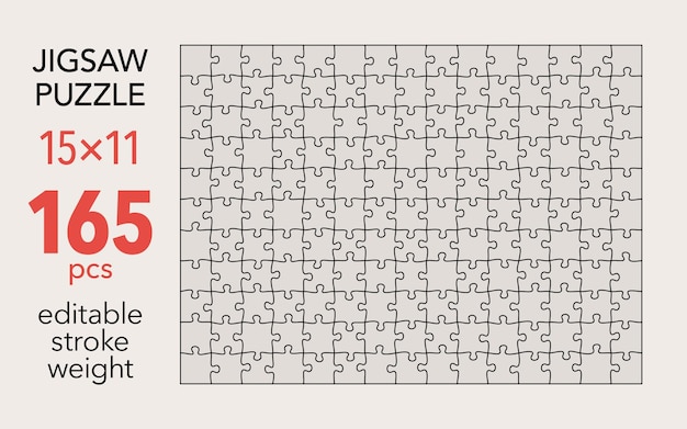 Empty jigsaw puzzle grid template 15x11 shapes 165 pieces Separate matching irregularly elements