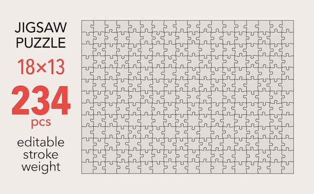 Empty jigsaw puzzle grid template 18x13 shapes 234 pieces Separate matching irregularly elements