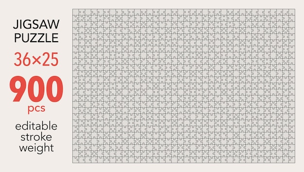 Empty jigsaw puzzle grid template 36x25 shapes 900 pieces Separate matching puzzle elements