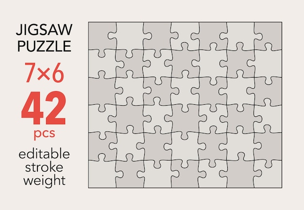 Empty jigsaw puzzle grid template 7x6 shapes 42 pieces Separate matching puzzle elements