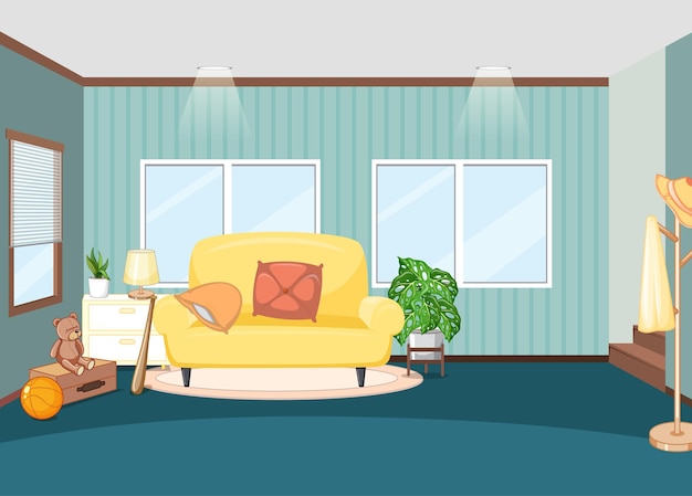 Vector empty living room with yellow sofa