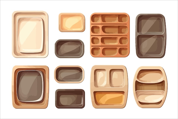 Empty meal trays Isolated on background Cartoon vector illustration