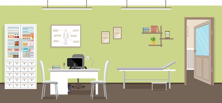 Vector empty medical office interior design. doctor's consultation room in clinic. hospital working in healthcare concept.