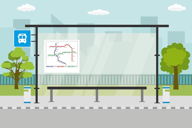 Пустая остановка современного общественного транспорта городской ландшафт на фоновой векторной иллюстрации
