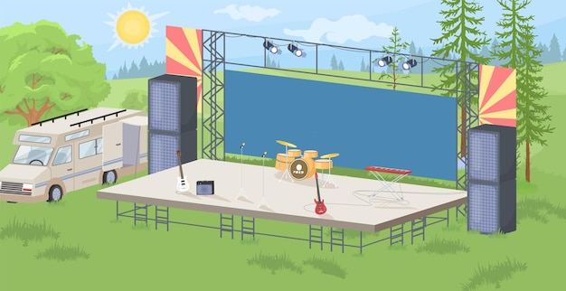 Empty musical stage prepared for open air party vector illustration