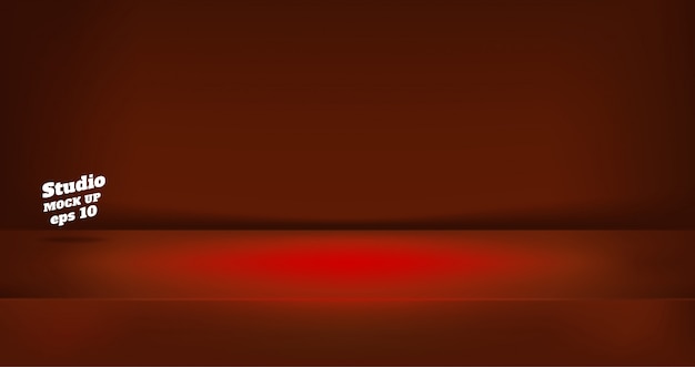 Empty neon style dark red color studio table room background