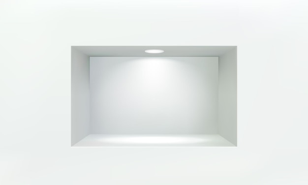 Empty niche or shelf on white wall with led spotlight 3D mockup