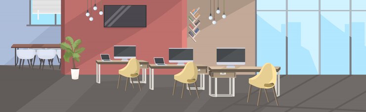 Vector empty no people coworking center modern open space office interior sketch 