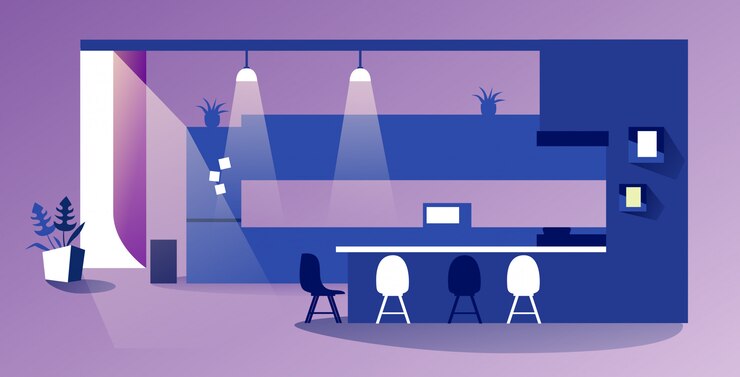 Vector empty no people modern kitchen interior contemporary apartment with furniture