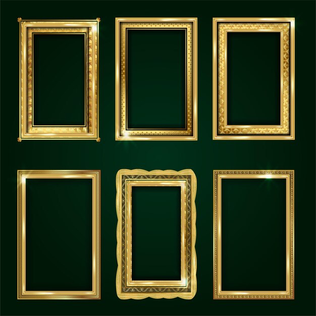 Empty painting picture frames with golden engraved and carved wooden borders