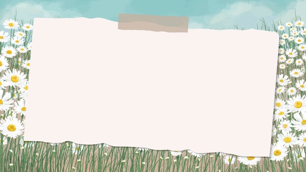 Empty paper on daisy field patterned background vector