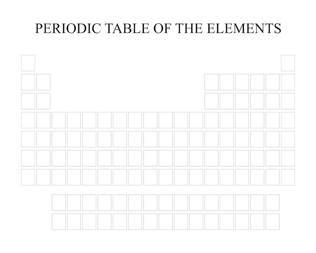 Пустая периодическая таблица химических элементов Векторная иллюстрация