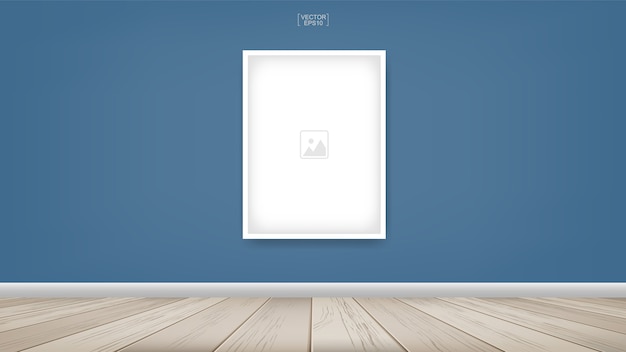 Vector empty photo frame or picture frame background in wooden room space background