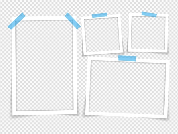 Empty photo frames with shadow effects Vector Photo frame mockup design Super set photo frame on sticky tape isolated on transparent background Vector illustration