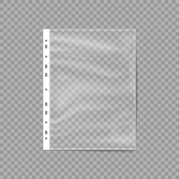 Vector empty plastic bag punched pocket business file sheet protector isolated on a transparent background vector illustration eps 10