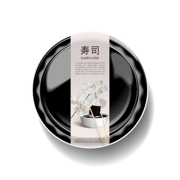 Vector empty plastic container for sushi. isolated on white background.