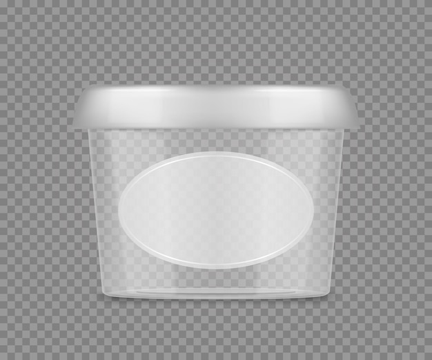 Vector empty plastic transparent bucket mockup with label